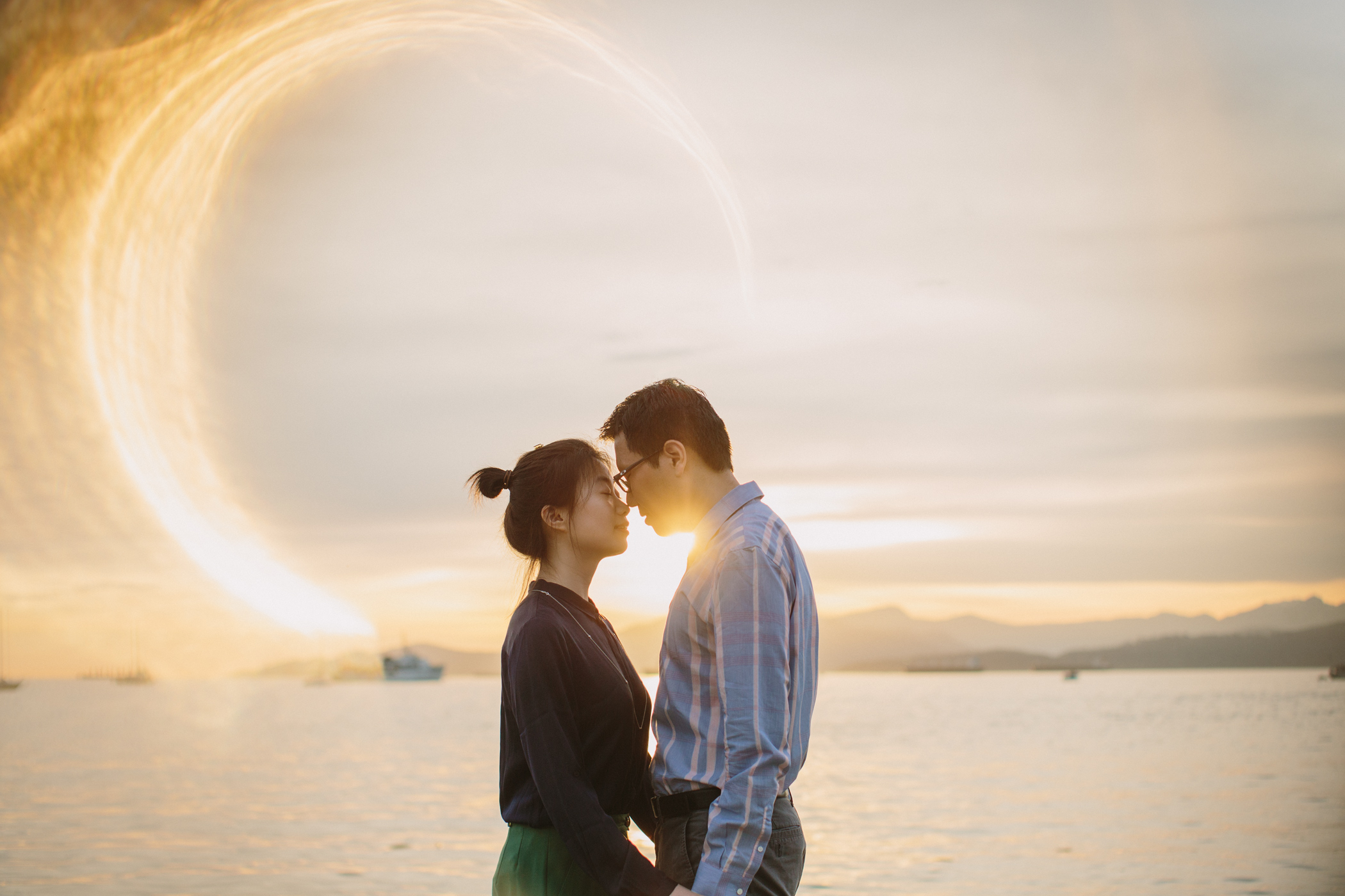 Kitsilano Sunset Flare Engagement Photo