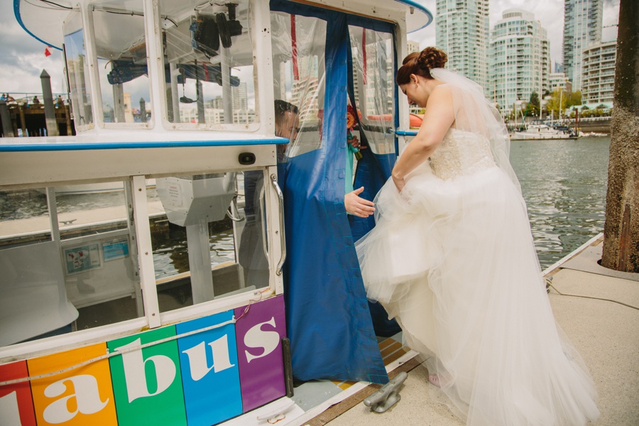 Bride and Groom Boarding Aquabus in Vancouver
