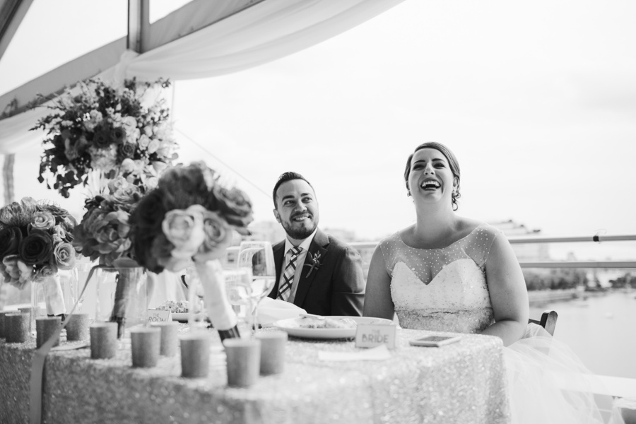 Candid Portrait of Bride Laughing at Science World Reception