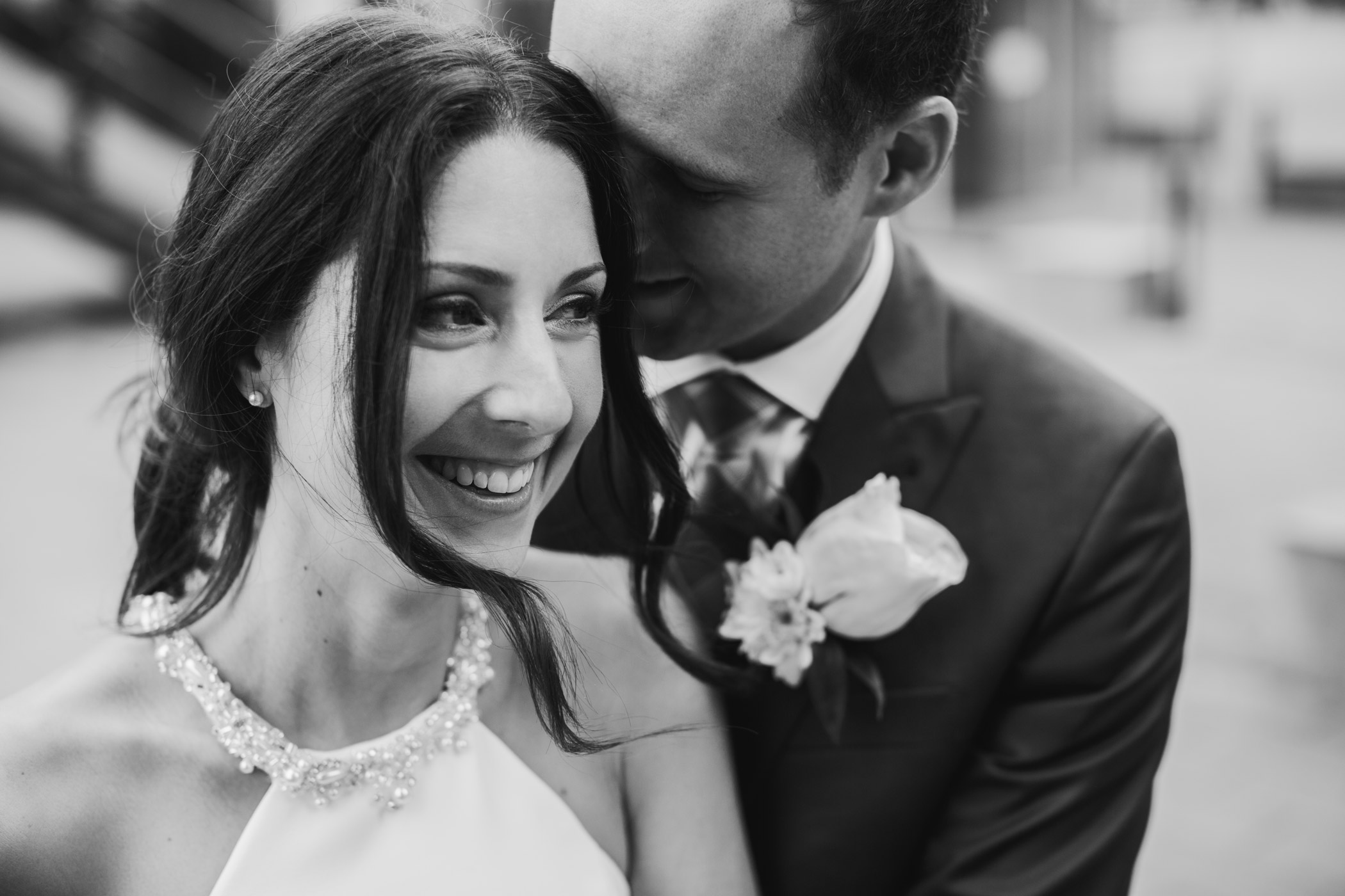 Black and White Bride and Groom Portrait