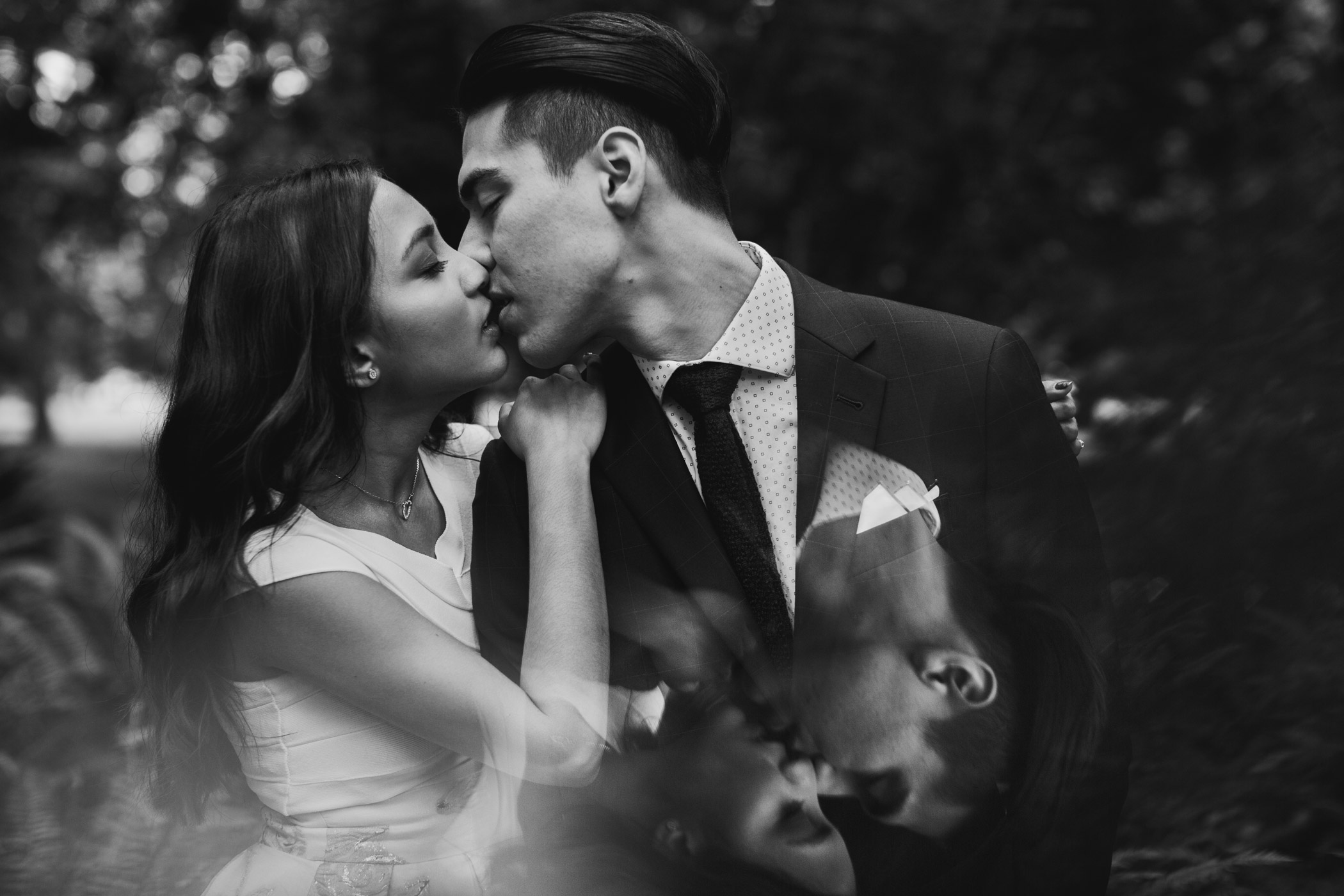 Black and White Reflection Portrait Bride and Groom