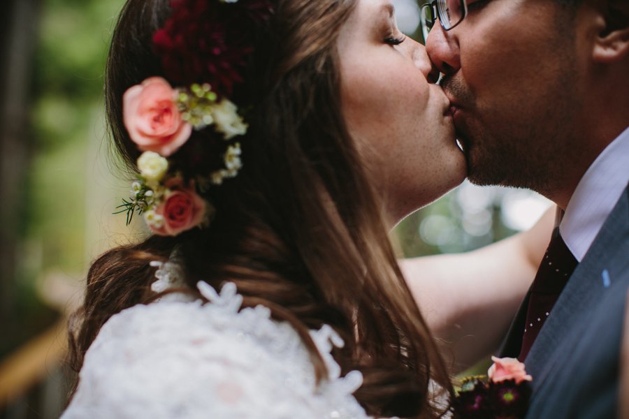 Intimate Kiss Bride and Groom Portrait