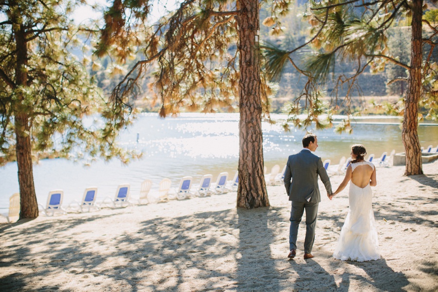 Bride and Groom next to Lake Okanagan