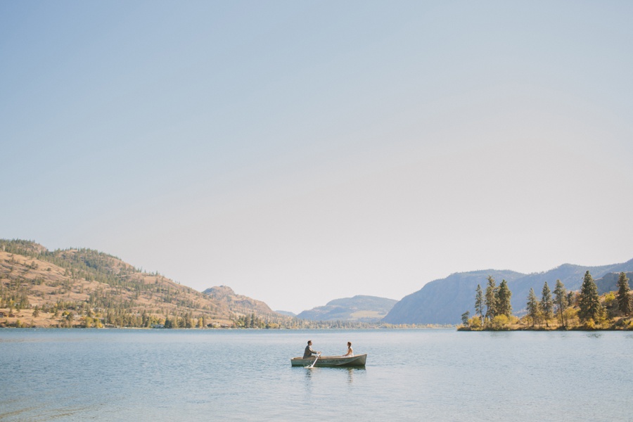 Lake Okanagan Bride and Groom in Row Boat