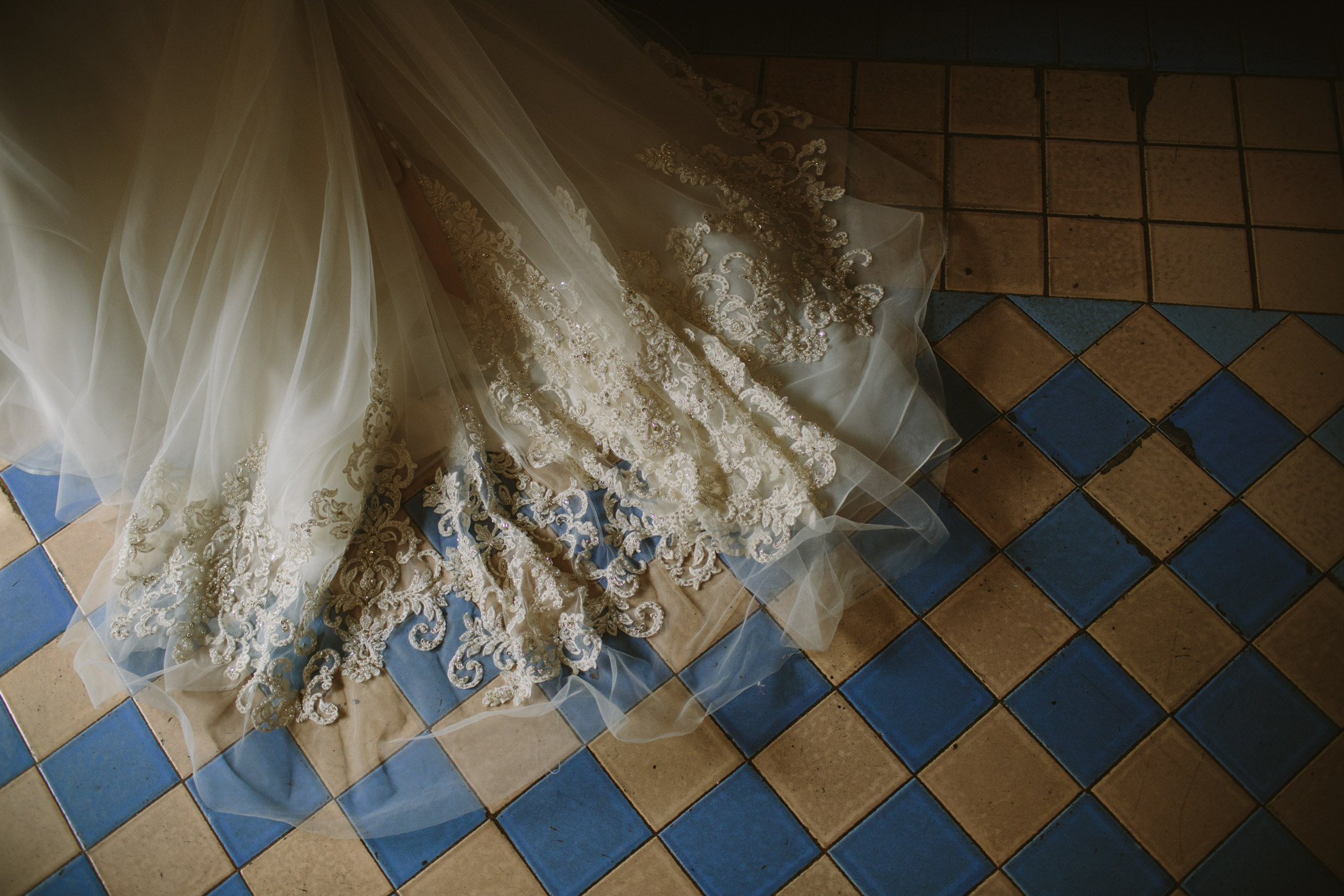 Wedding Dress on Old Tiles