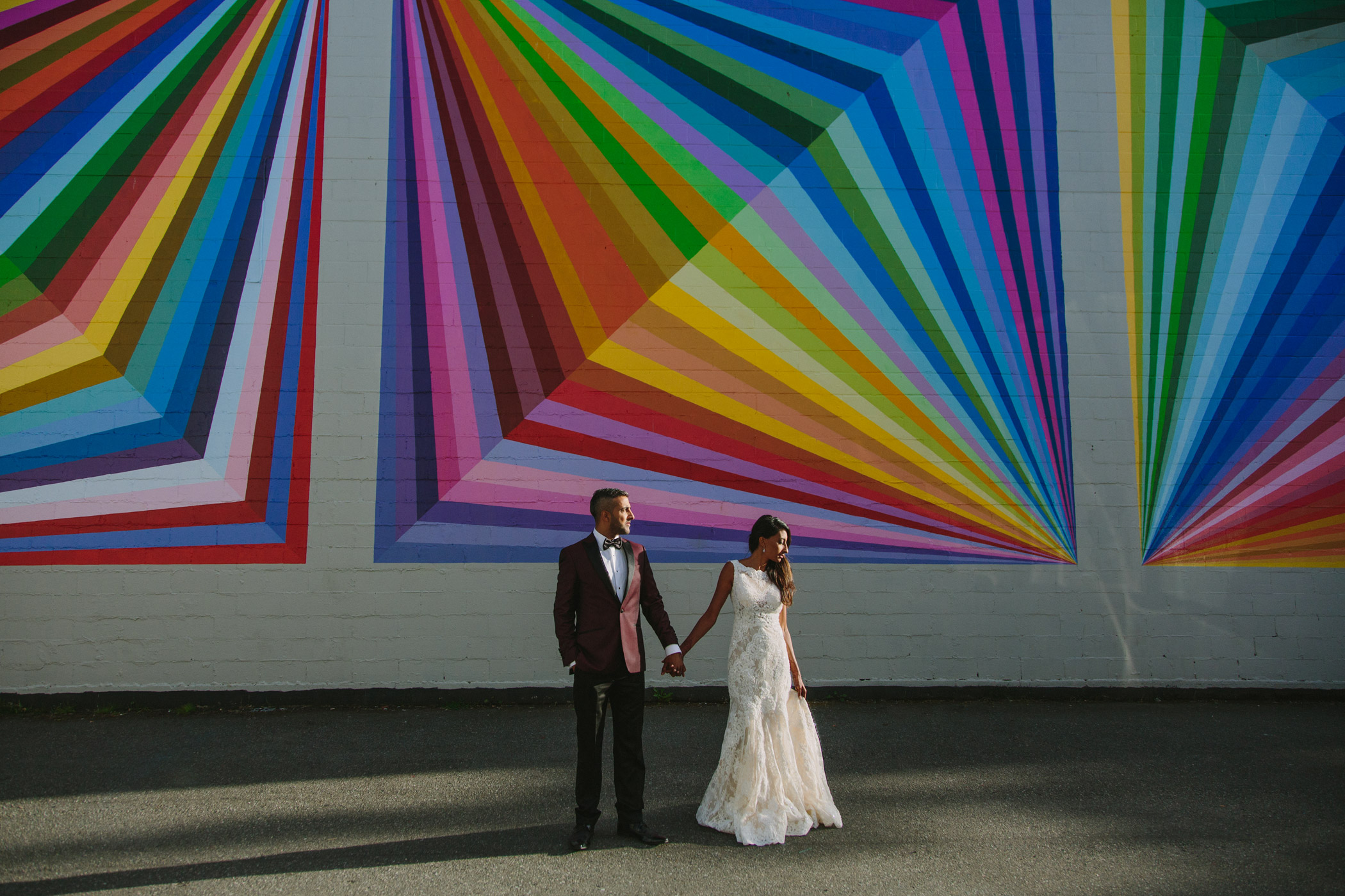 Vancouver Rainbow Mural with Bride and Groom