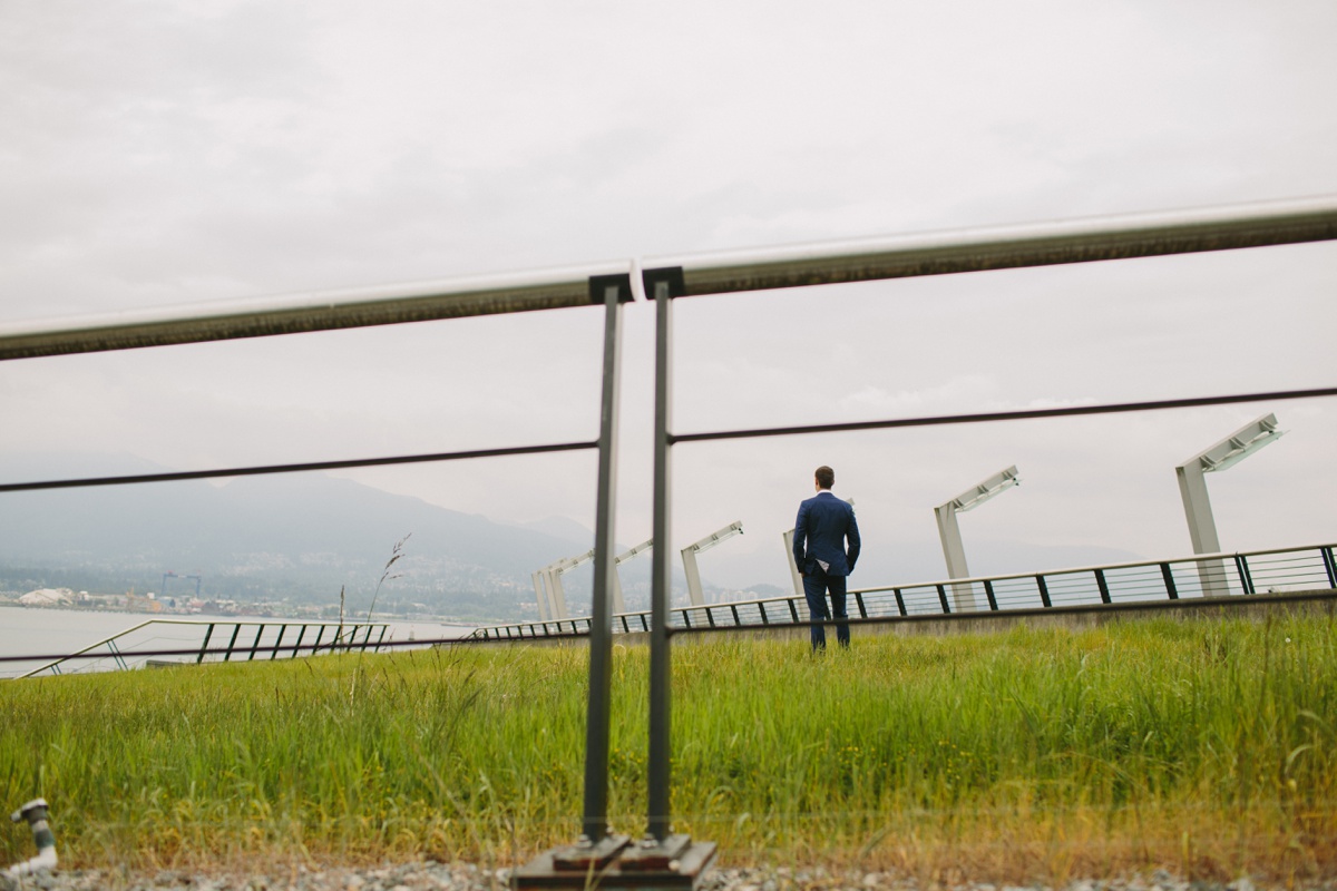 Vancouver groom waiting for first look at Coal Harbour