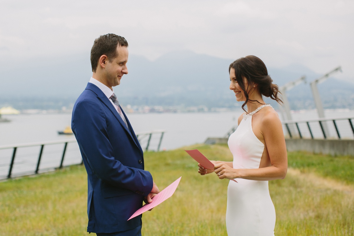 Vancouver bride and groom read private vows