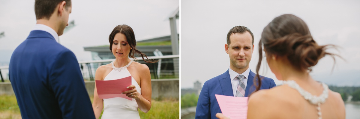 Bride and groom expressions during private vows in Vancouver BC