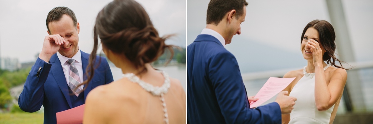 Vancouver bride and groom crying during private vows