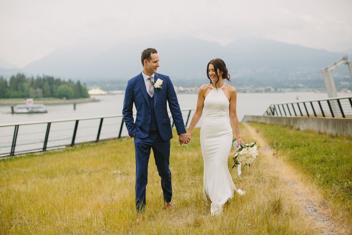 Bride and groom portrait at Vancouver Convention Centre