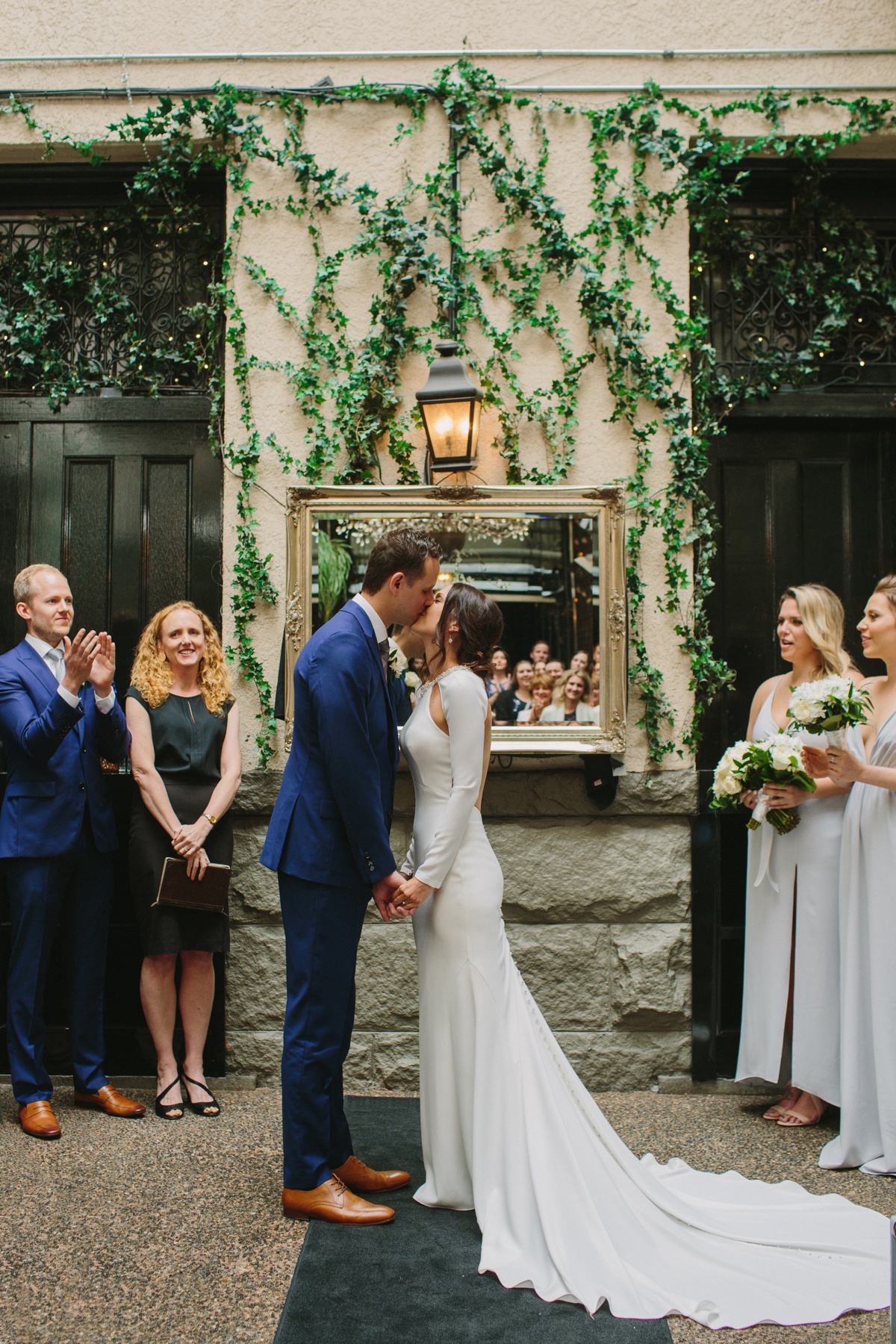 First kiss at Brix & Mortar wedding