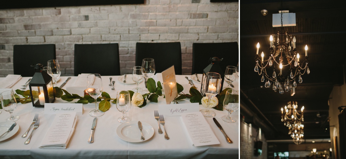 Wedding reception details at Brix & Mortar