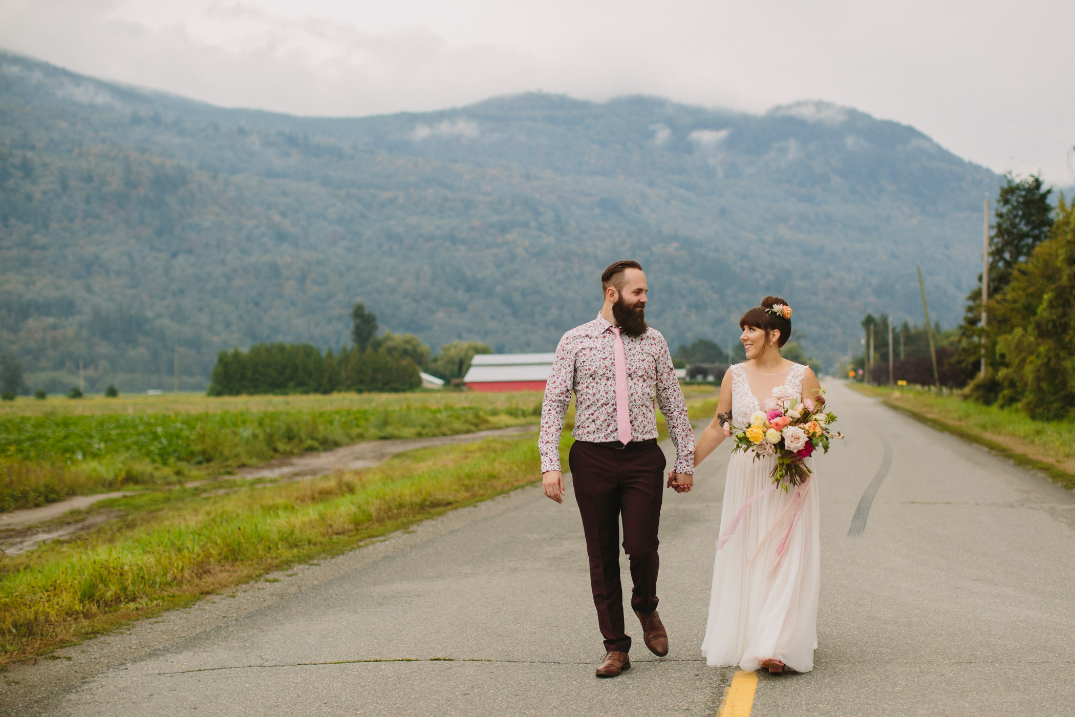 Bride and Groom Portrait at Woodbridge Ponds in Abbottsford