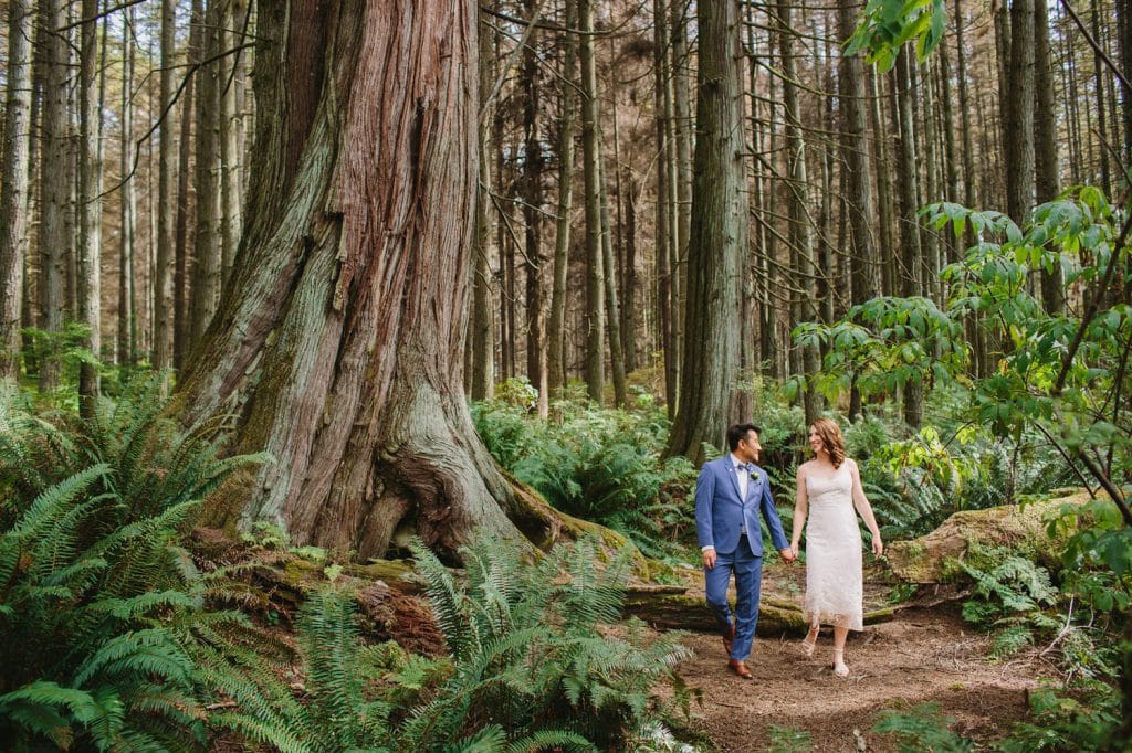 West coast bride and groom photo in Stanley Park