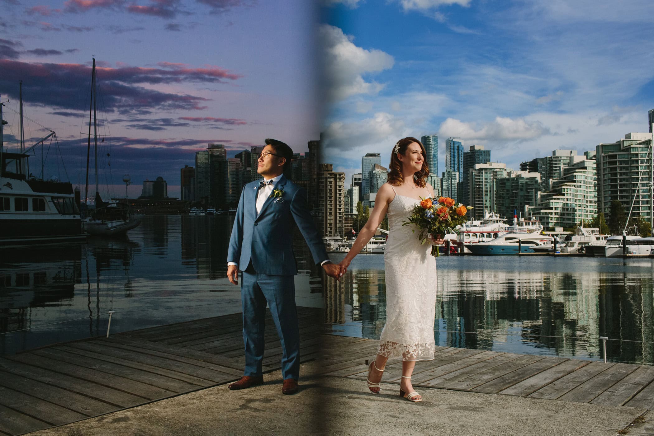 Colourful and creative wedding portrait at Vancouver Rowing Club